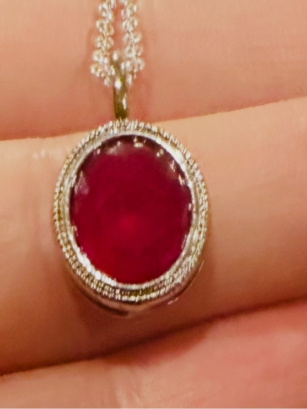 New XL Natural Ruby Necklace pendant white gold on 925 sterling silver over 3 ct - Picture 4 of 9